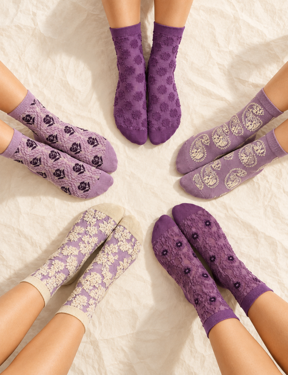 Ladies Relief Floral Mid Calf Socks