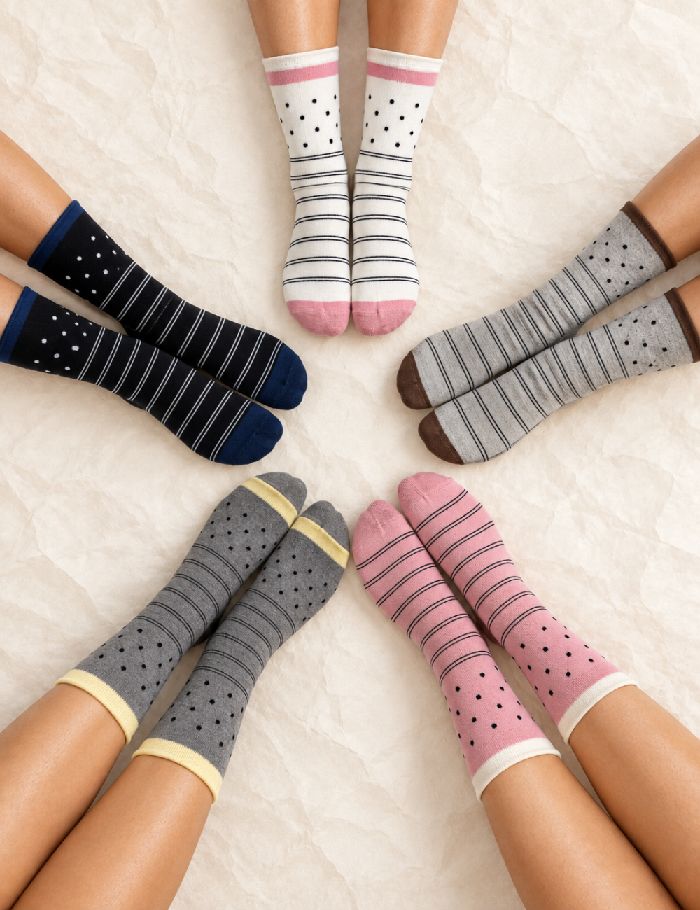 Ladies Striped Polka Dot Mid Calf Socks