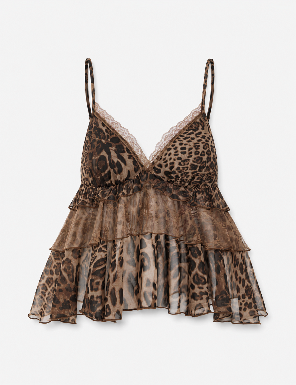 Ladies Casual Leopard Print Ruffle Hem Cami Top