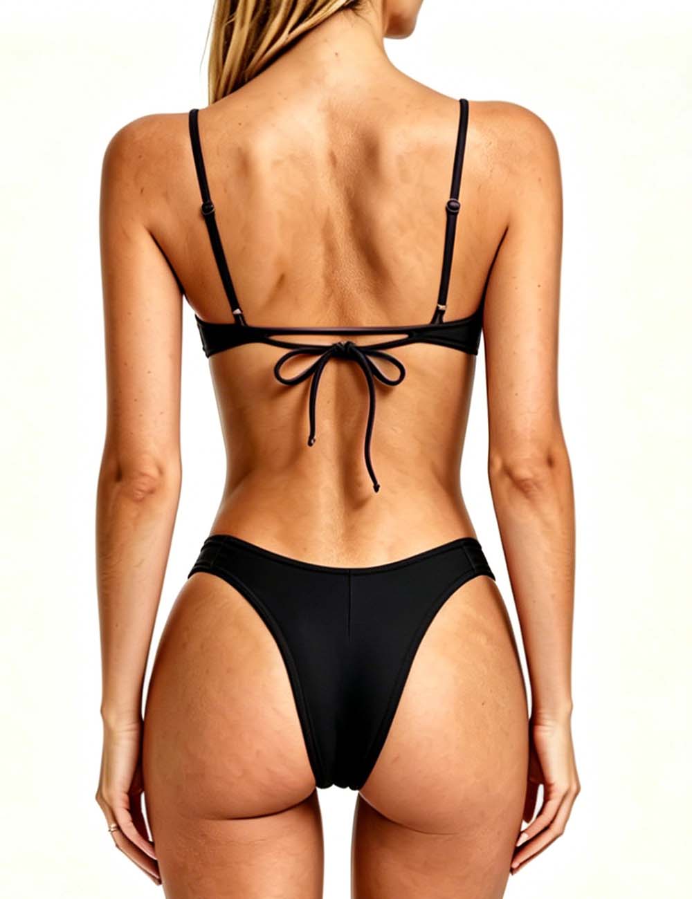 Ladies Solid Color Spaghetti Ruched Underwire Bikini Set