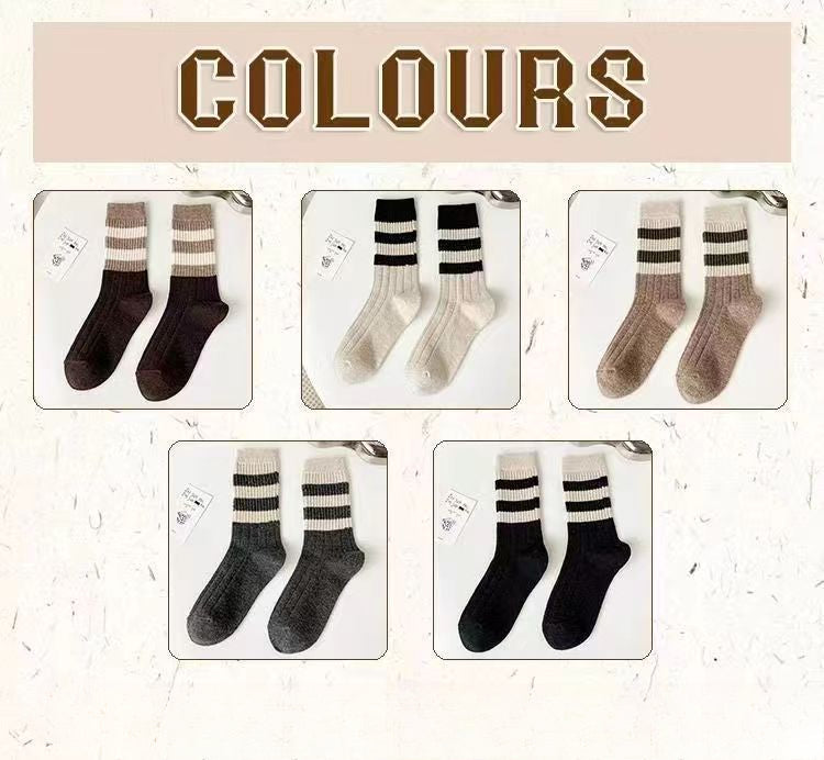 Ladies Rib Knit Color Block Stripe Socks SKASC4176