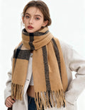 Ladies Cozy Winter Plaid Tassel Knit Scarf