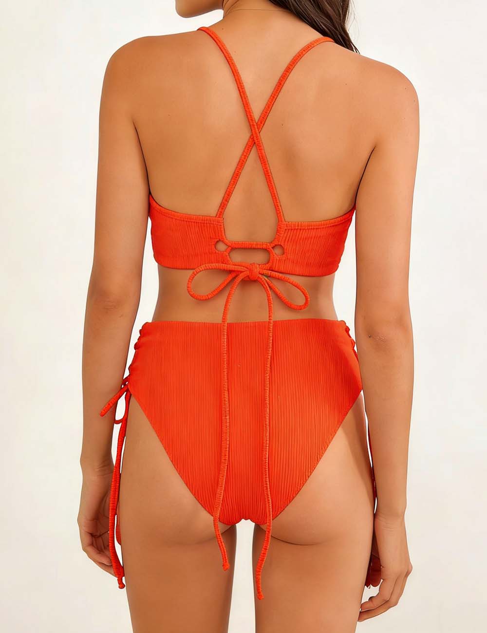 Ladies Solid Color Shoulder String Tie Bikini Set 8BK3WST317