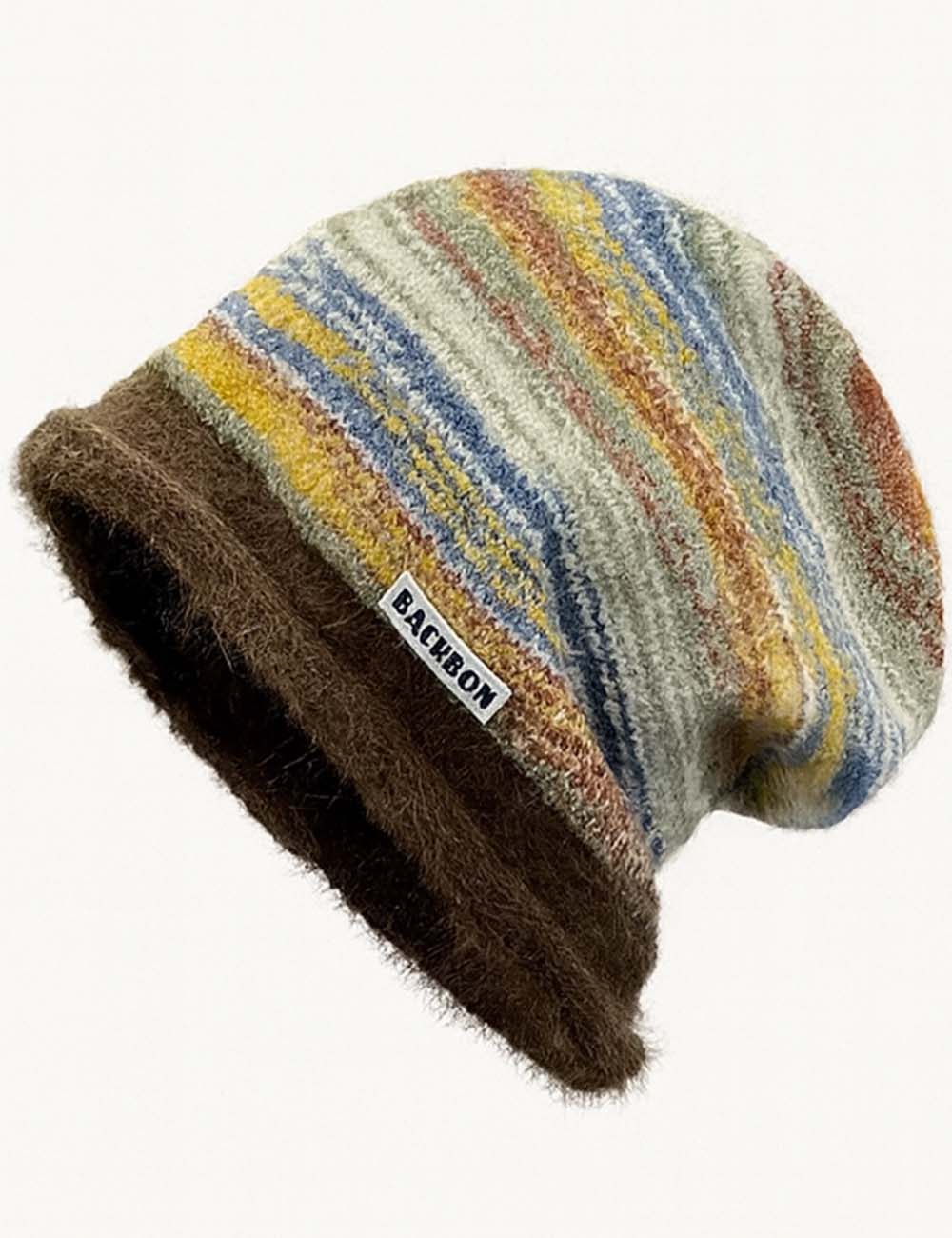 Ladies Colorful Mohair Rolled Hem Slouchy Knit Beanie Hat