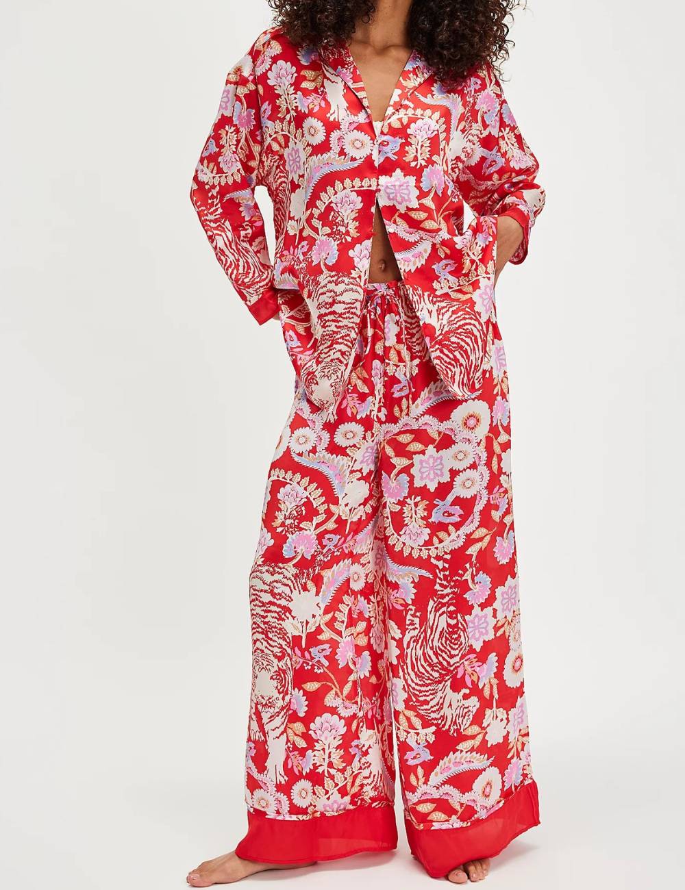 Ladies V-Neck Floral Print Top & Pants Set SKST51306