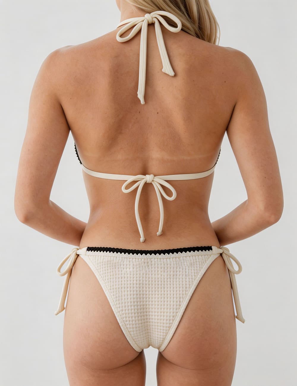 Ladies Waffle Shell Crochet Trim Halter Triangle 2 Piece Bikini Set