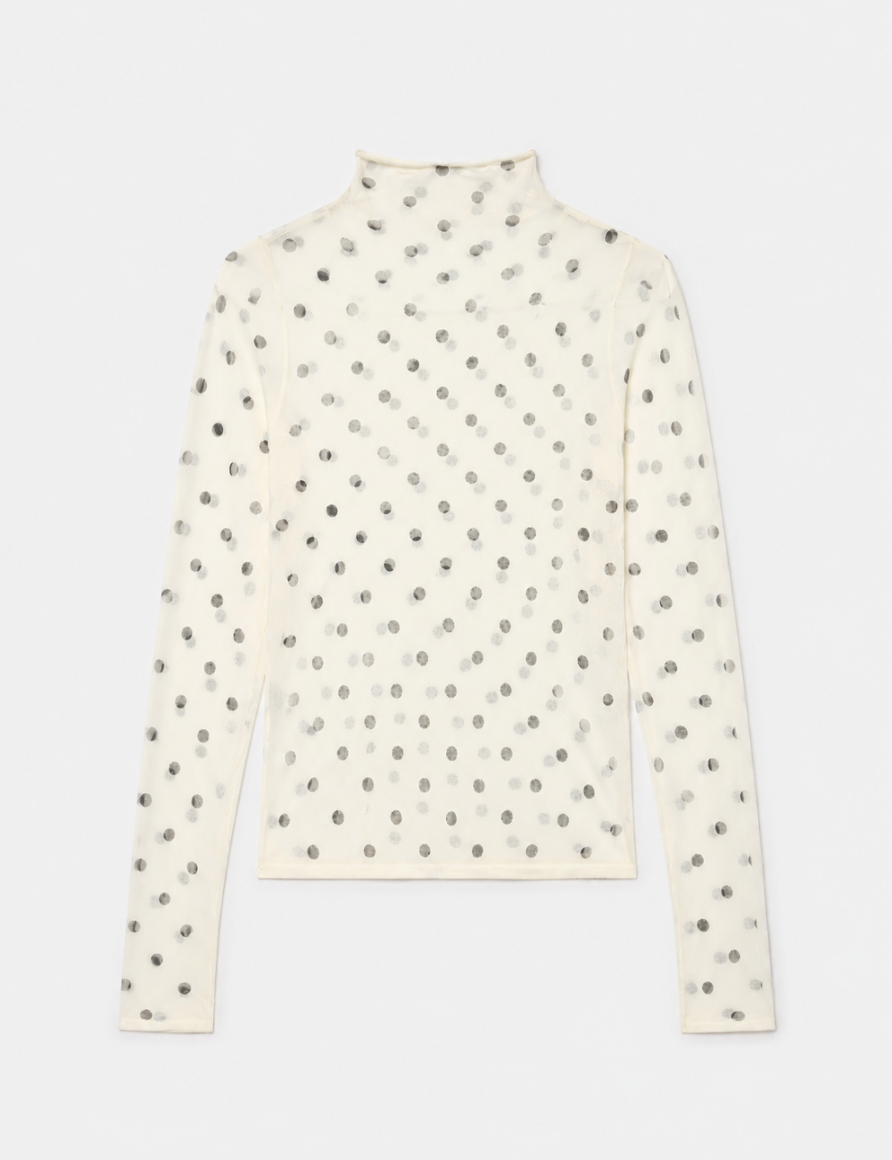 Ladies Heart Print Sheer Mesh Mock Neck Long Sleeves Top