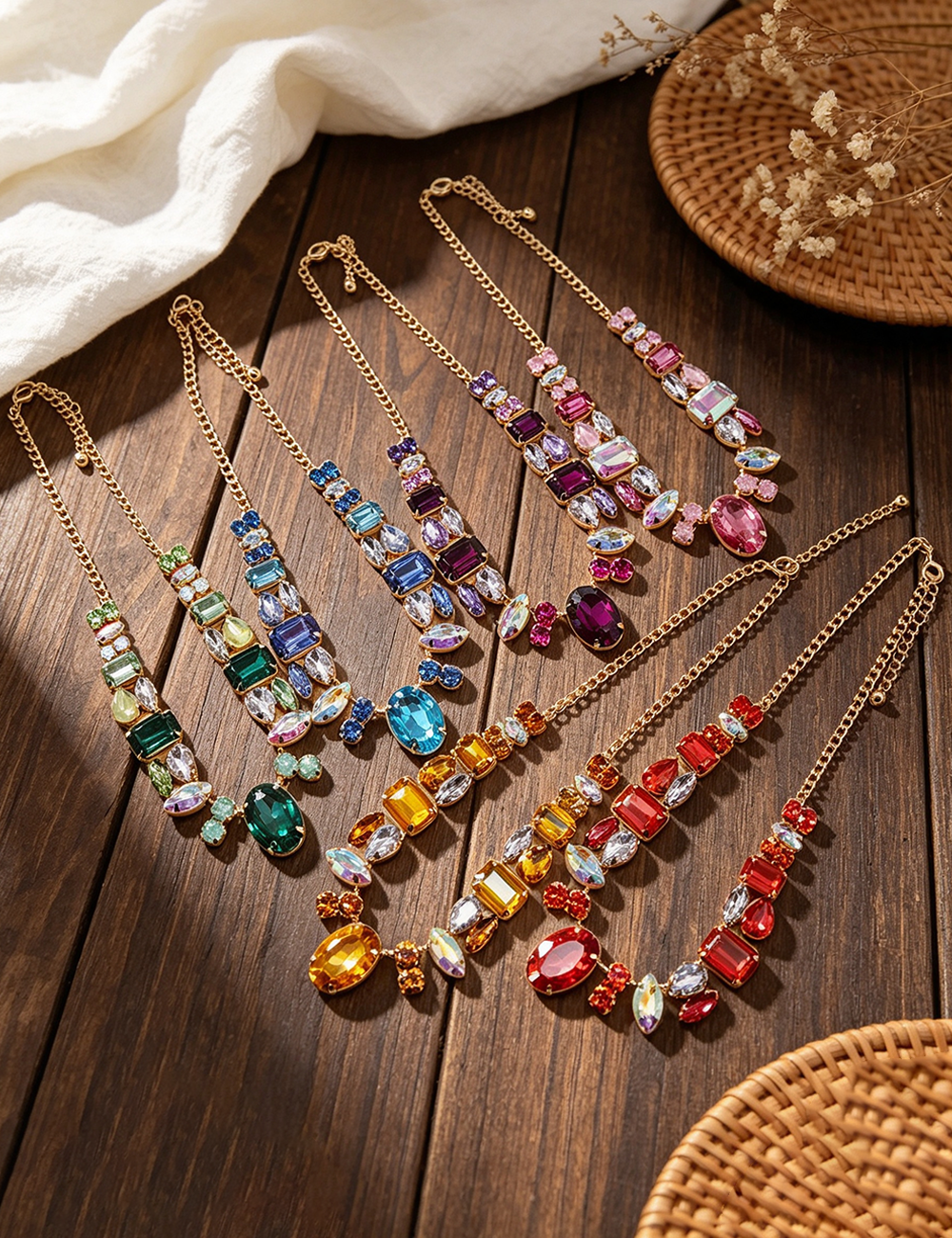 Ladies Retro Colorful Rhinestone Necklace