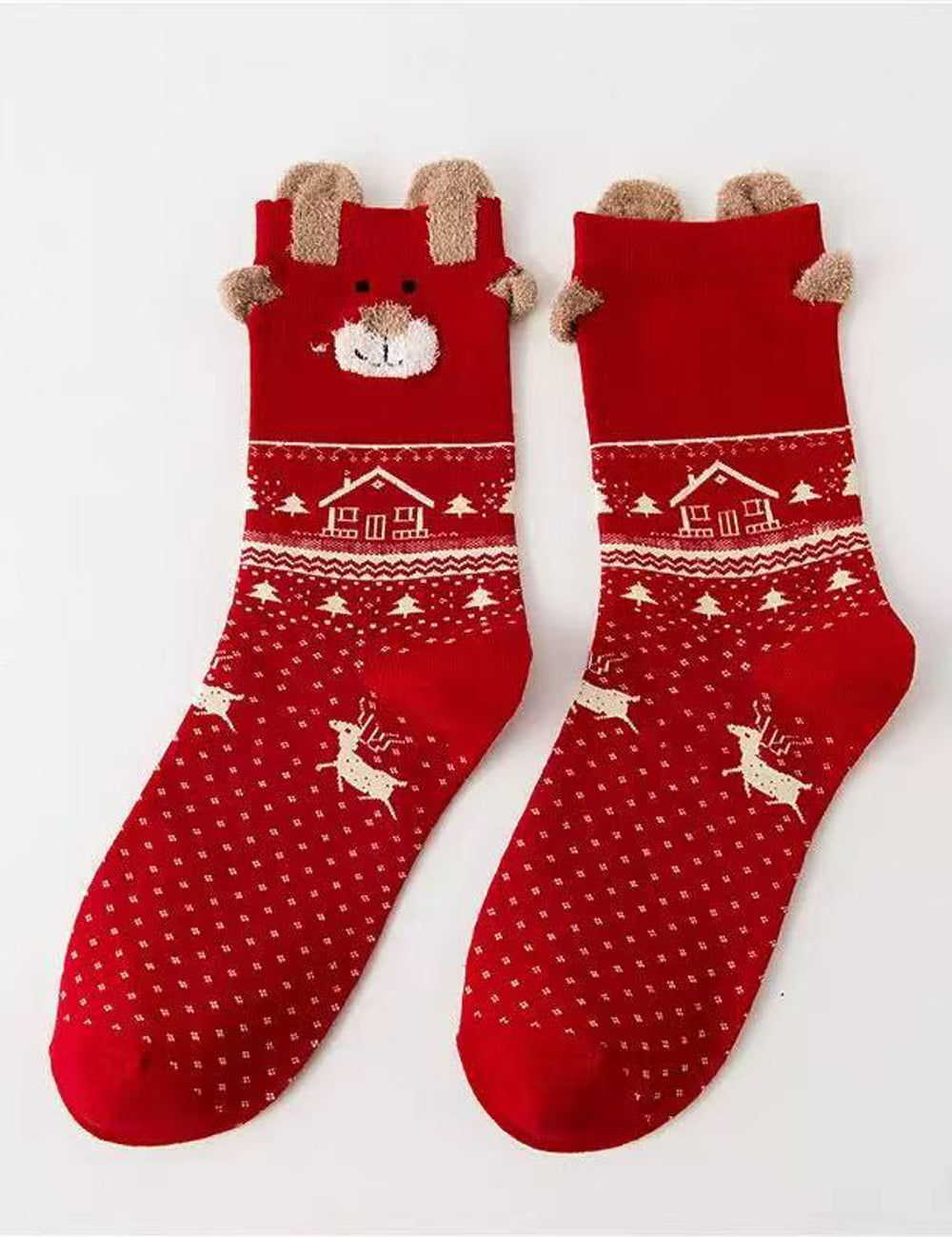 Ladies Christmas Cartoon 3D Ear Mid Calf Socks