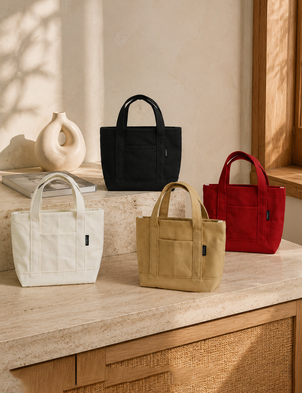 Ladies Casual Solid Canvas Mini Handbag Tote Bag