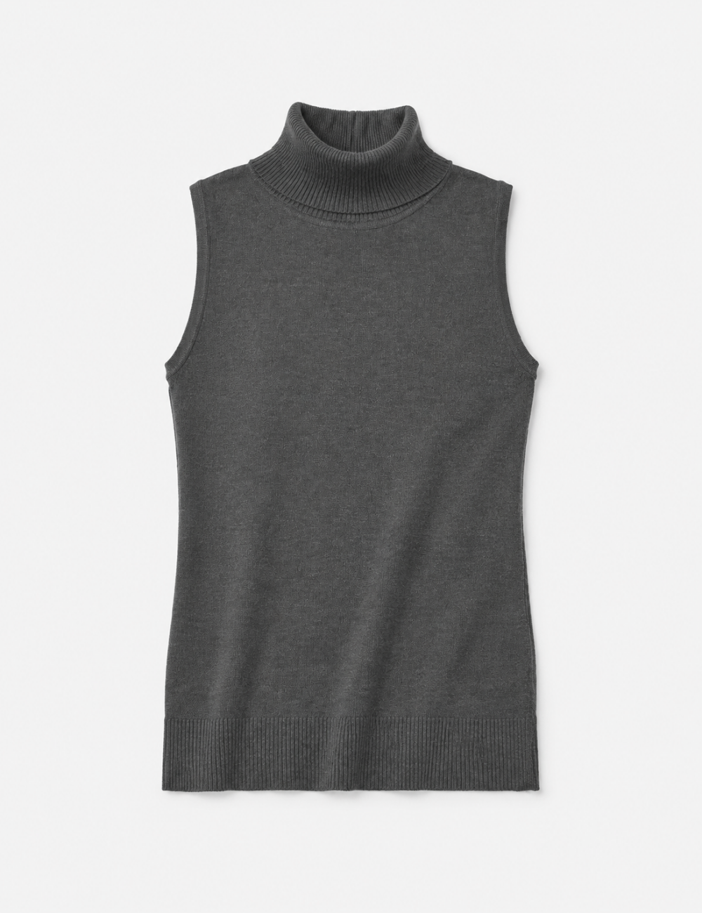 Ladies Knit Turtleneck Ribbed Hem Sleeveless Pullover Top