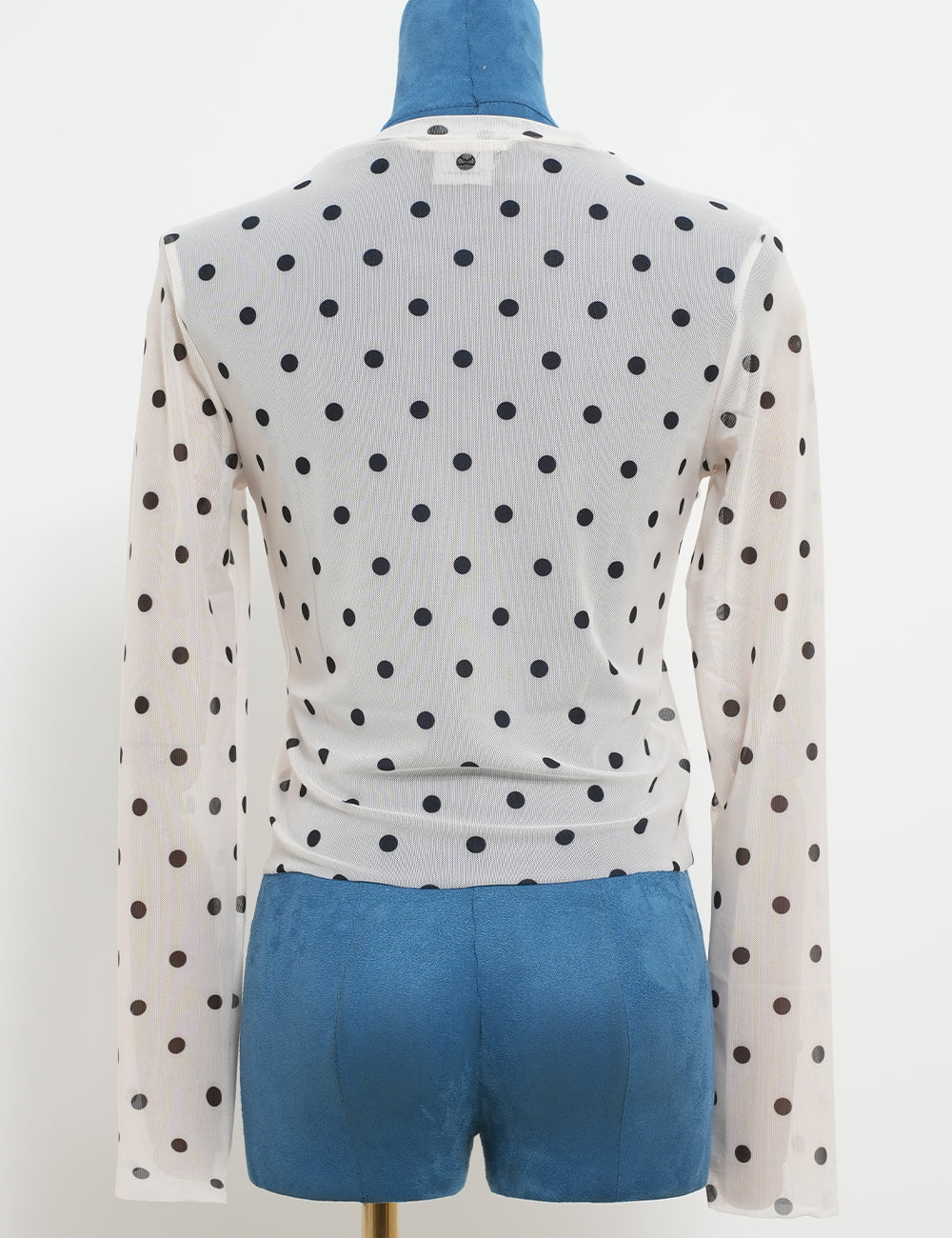 Ladies Round Neck See Sheer Polka Dot Layring Top
