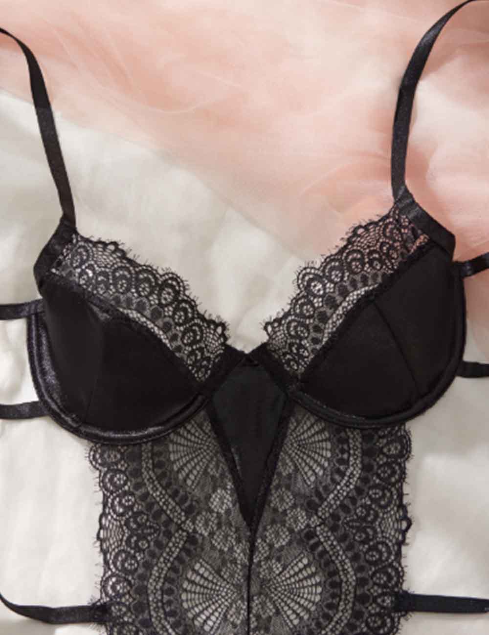Ladies Sexy Lace Mesh See Through Thong Lingerie Teddy