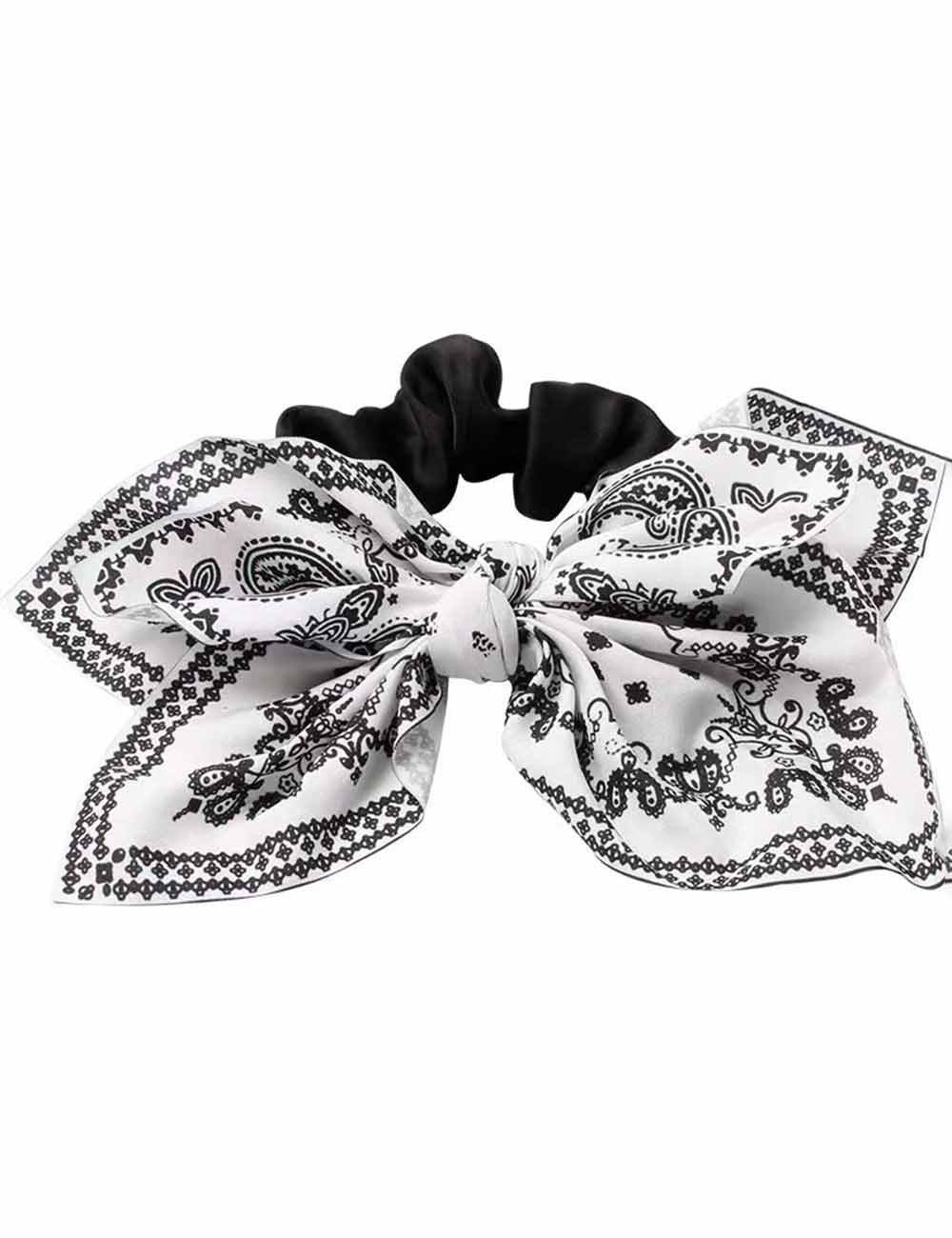 Ladies Vintage Paisley Floral Print Bow Knot Scrunchie