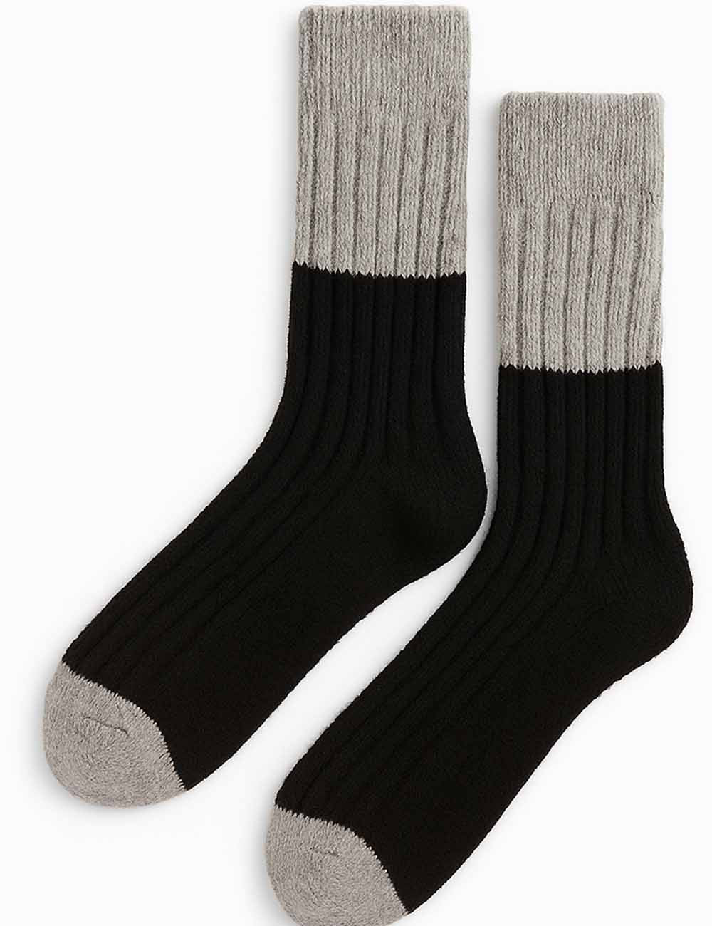 Ladies Soft Warm Winter Color Block Ribbed Midi Calf Socks