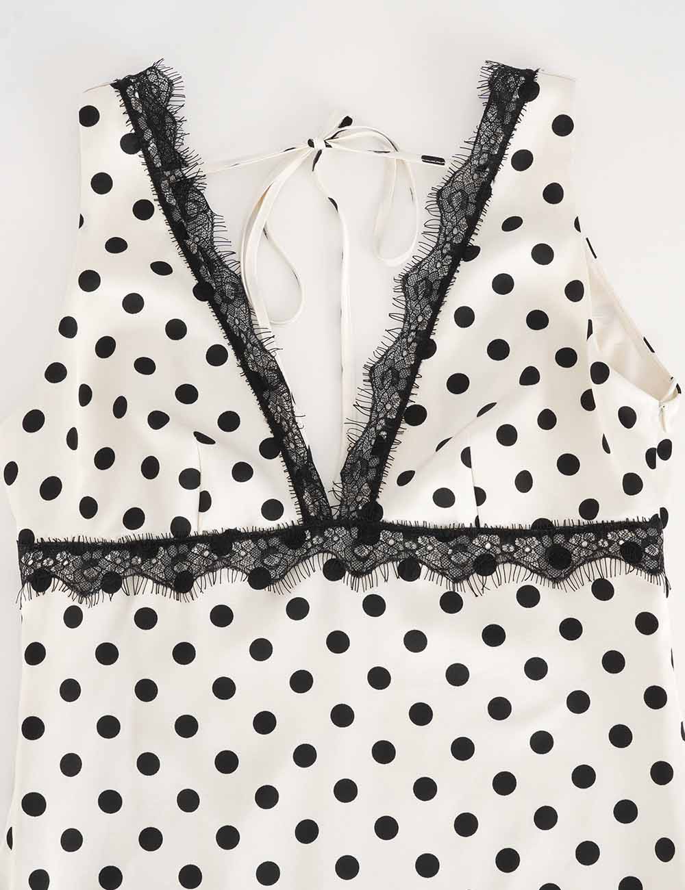 Ladies Chic Polka Dot Lace Trim V-Neck Sleeveless Midi Dress