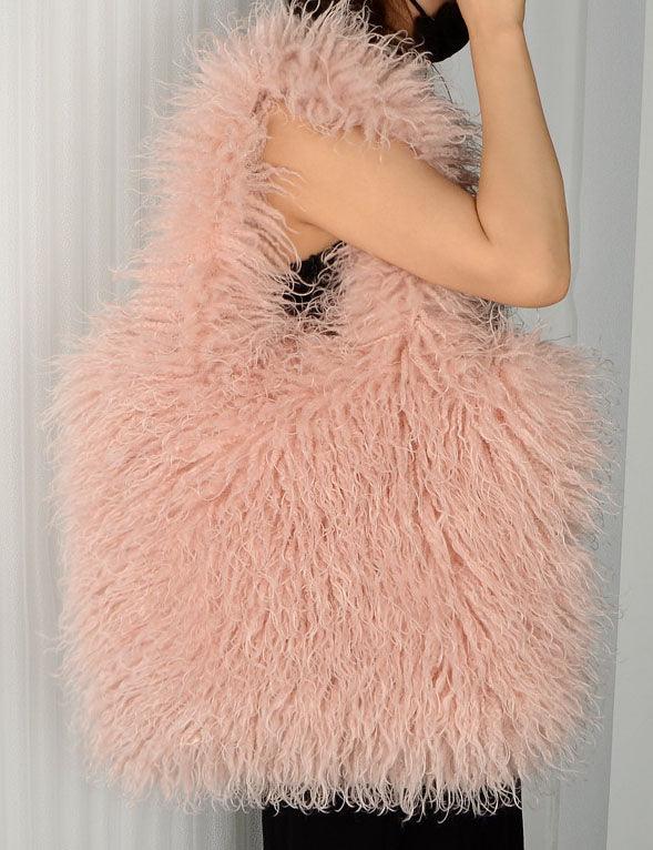 Ladies Faux Mongolian Fur Looking Tote Bag SKAB4092