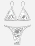Ladies Metallic Solid Color Triangle 2 Piece Bikini Set