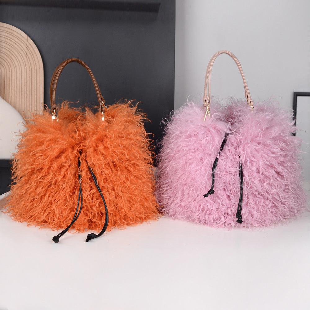 Ladies Faux Mongolian Fur Hand Bag SKABG4093
