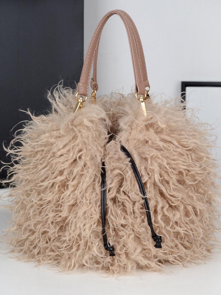 Ladies Faux Mongolian Fur Hand Bag SKABG4093