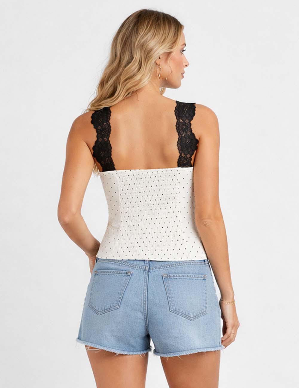 Ladies Chic Polka Dot Lace Strap V-Neck Sleeveless Tank Top