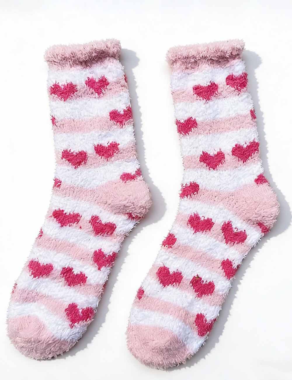 Ladies Valentine's Heart Cute Cozy Fuzzy Slipper Socks