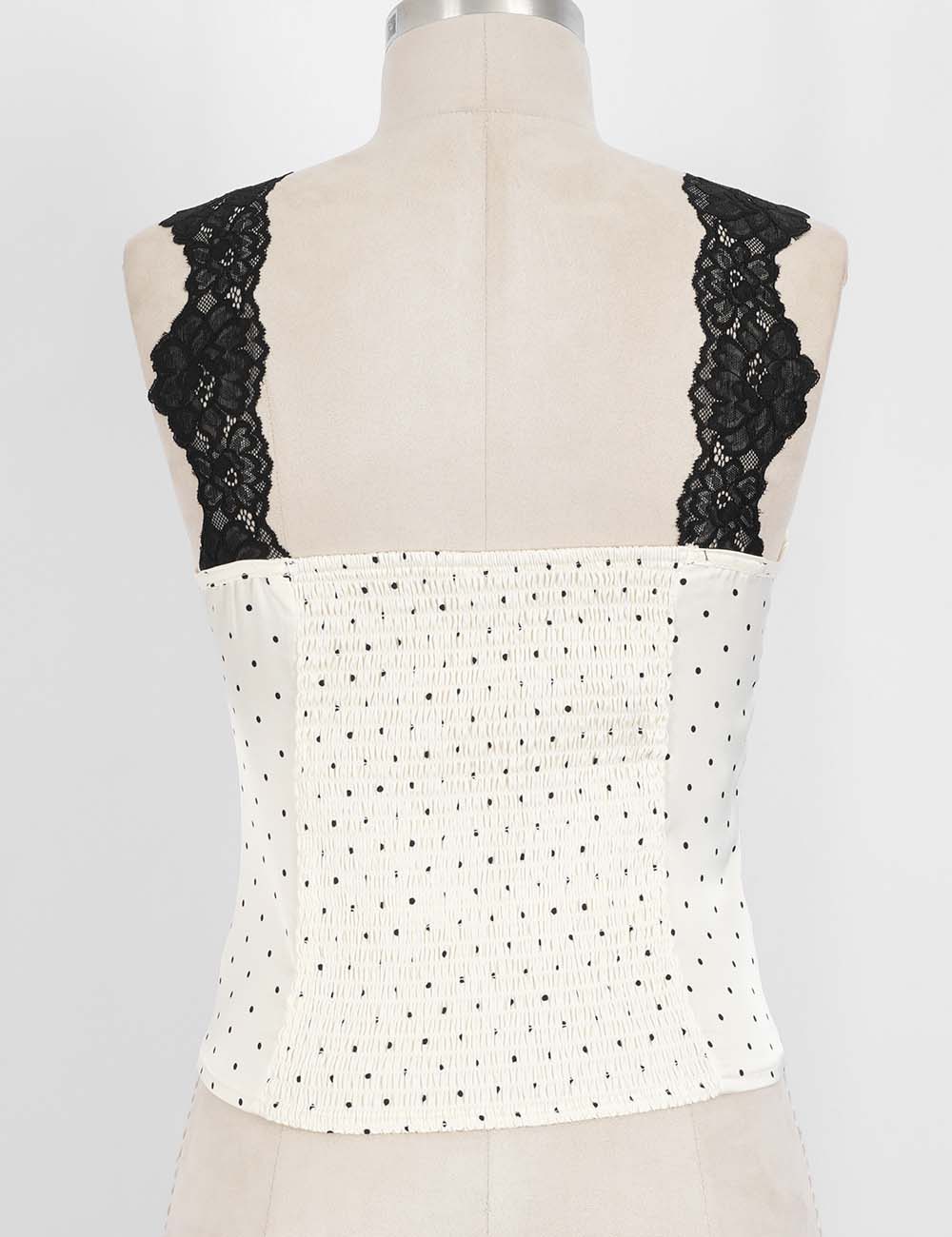 Ladies Chic Polka Dot Lace Strap V-Neck Sleeveless Tank Top