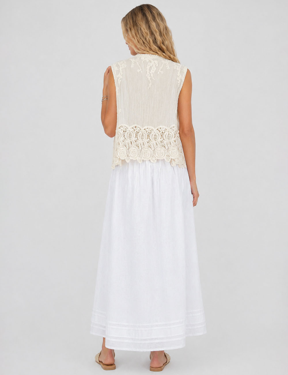 Ladies Crochet Lace Rhinestone Beaded Sleeveless Top