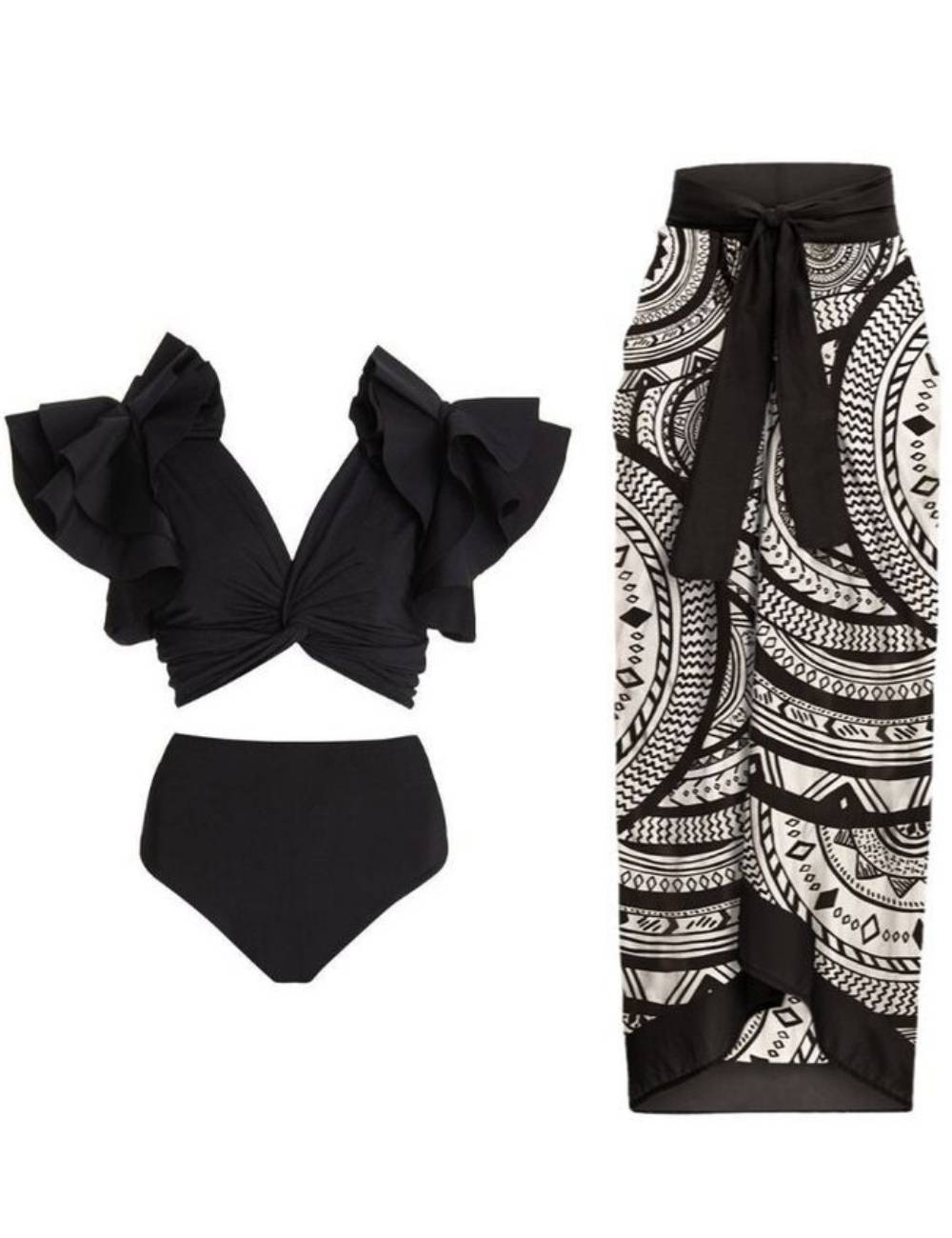 Ruffle Shoulder 2PCS Bikini Set with Salong SKSW40154