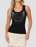 Ladies Chic Rhinestone Chain Detail Racerback Tank Top