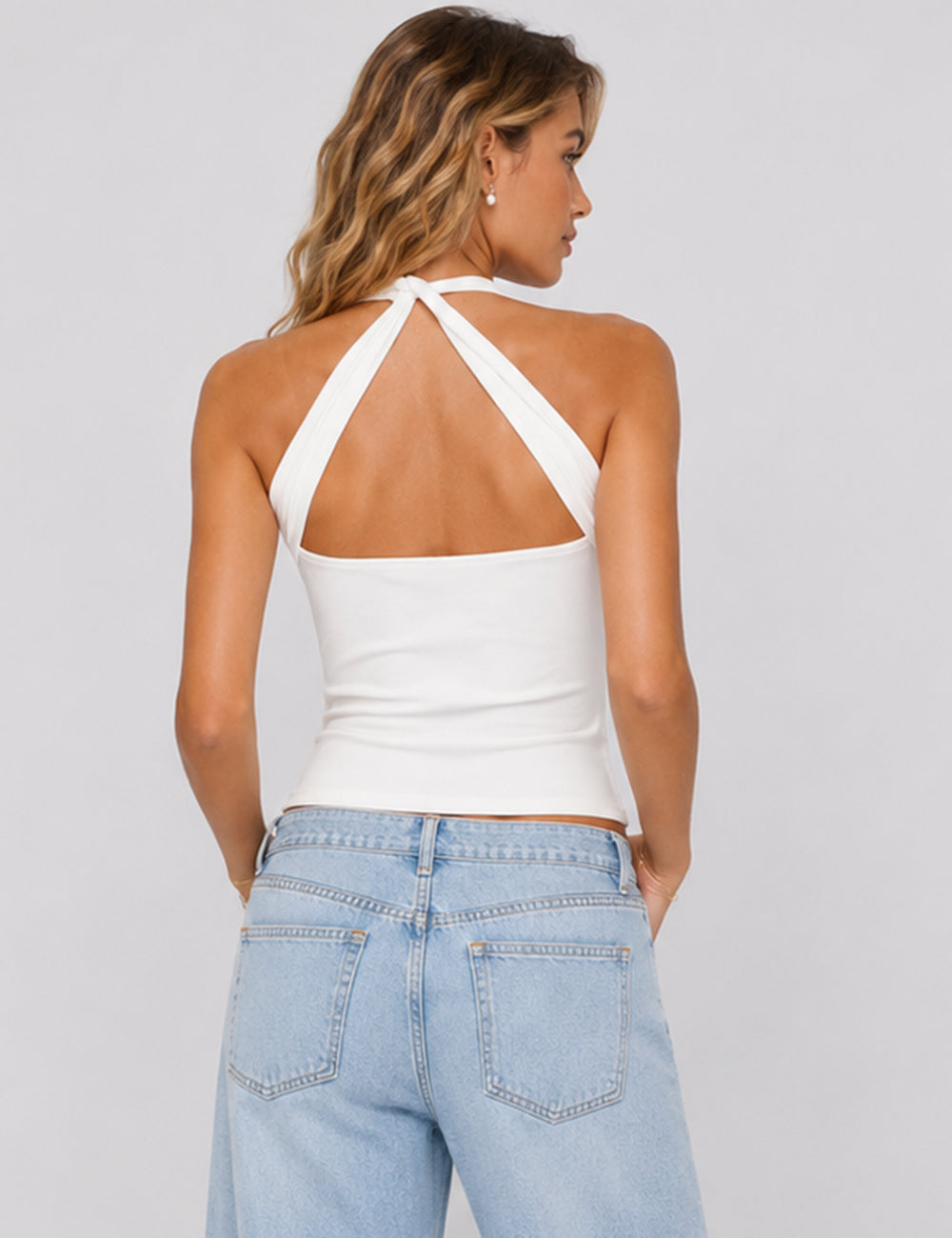 Ladies Chic Metal Stud Halter Neck Sleeveless Top