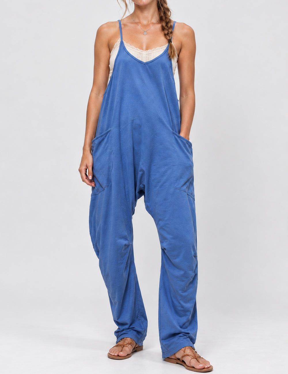 Ladies Casual V-Neck Spaghetti Strap Jumpsuit