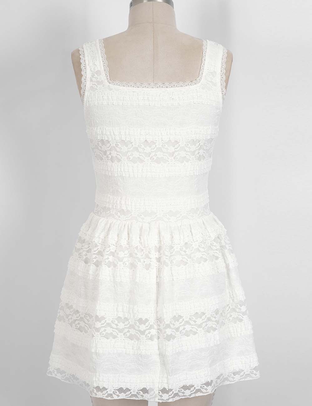 Ladies Romantic Floral Lace Button Front Mini Dress