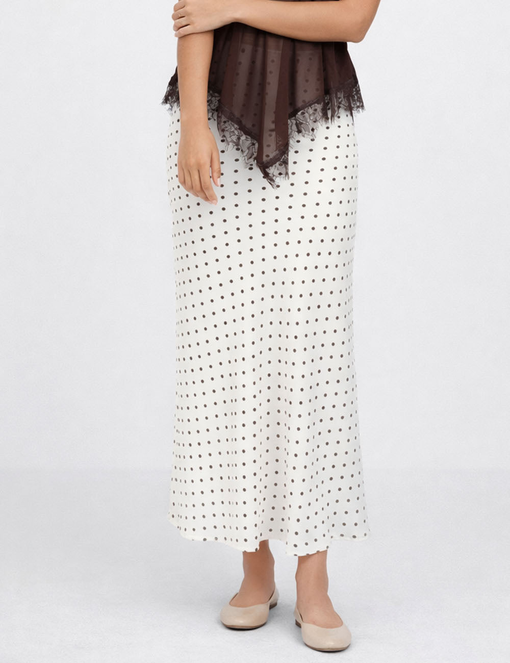 Ladies Chic Polka Dot Color Block Maxi Skirt