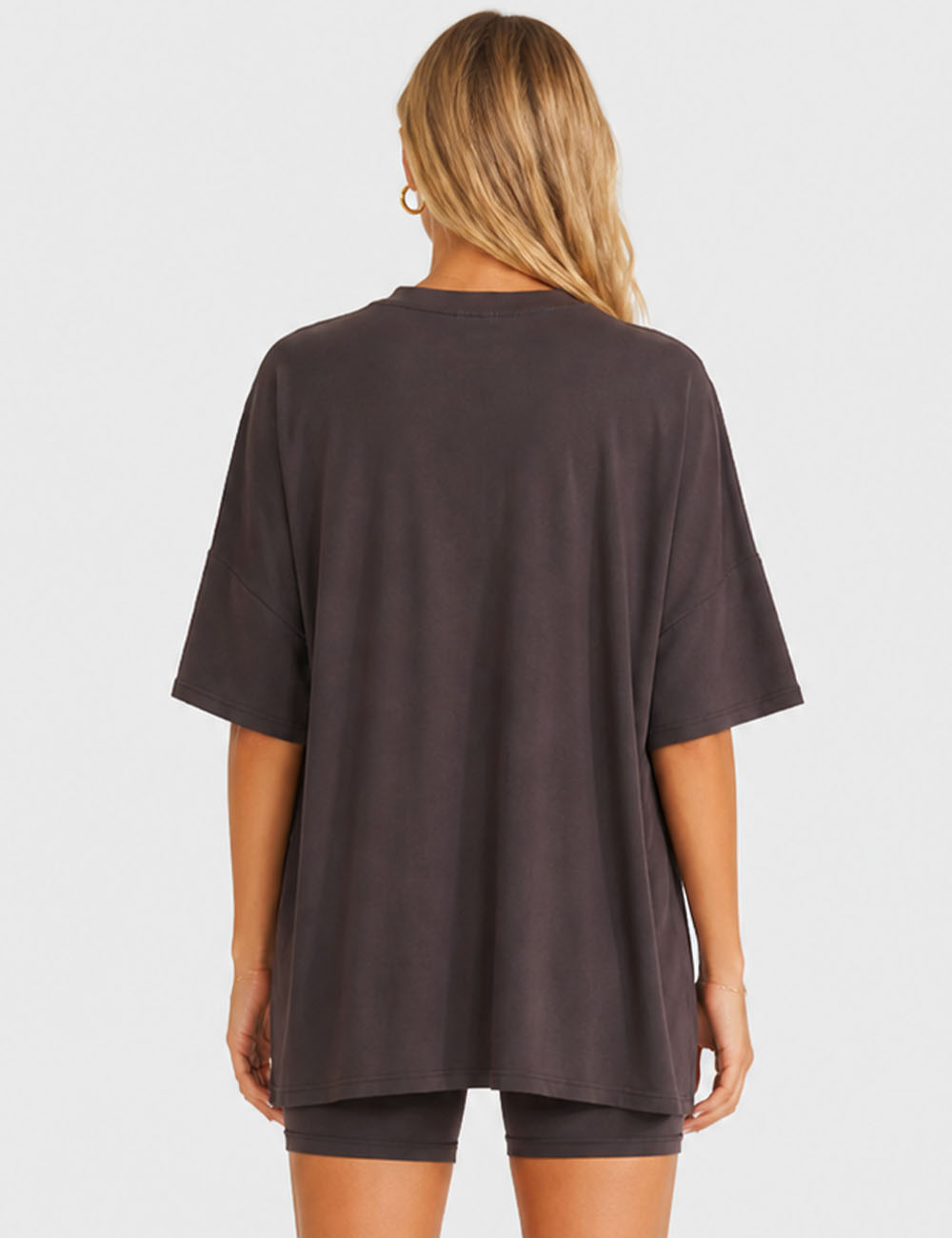 Ladies Solid Loungewear Outfits Loose Top & Slim Shorts Set