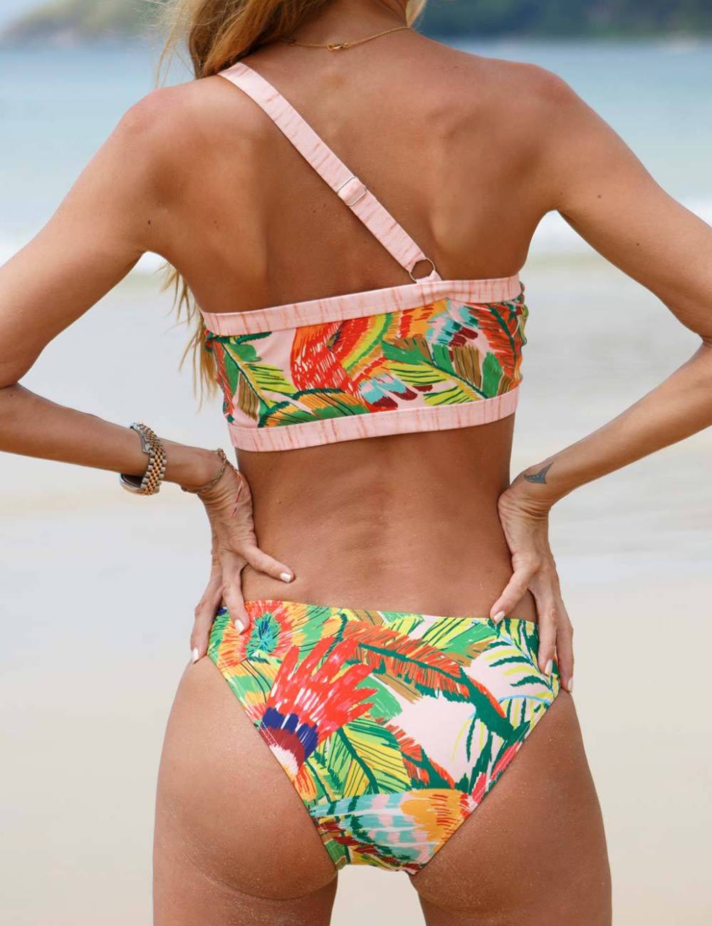 Ladies Print Tassels One Shulder Bikini Set SKSW40118