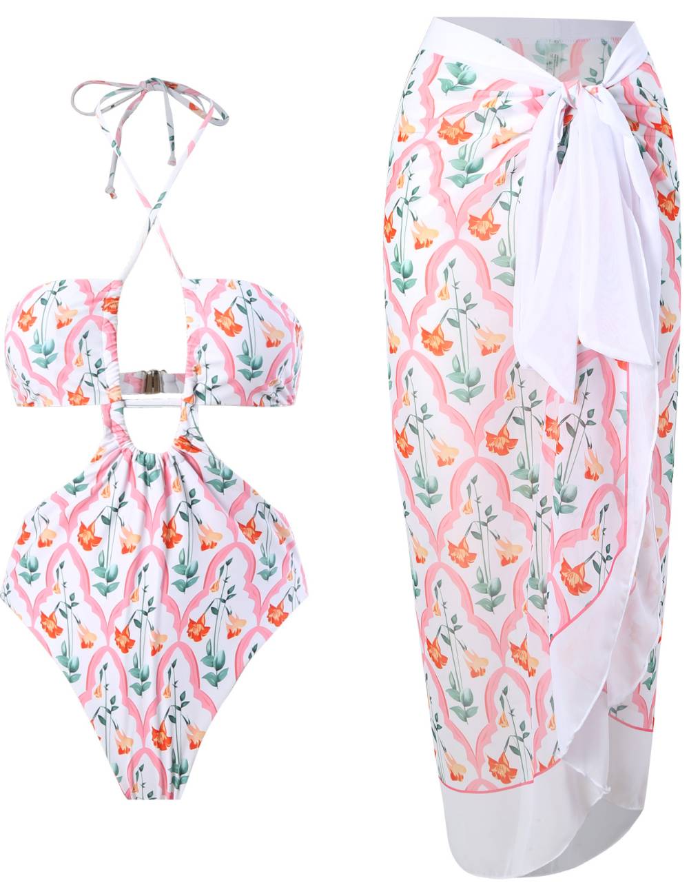 String Halter One Piece Swimwear with Cover SKSW40150