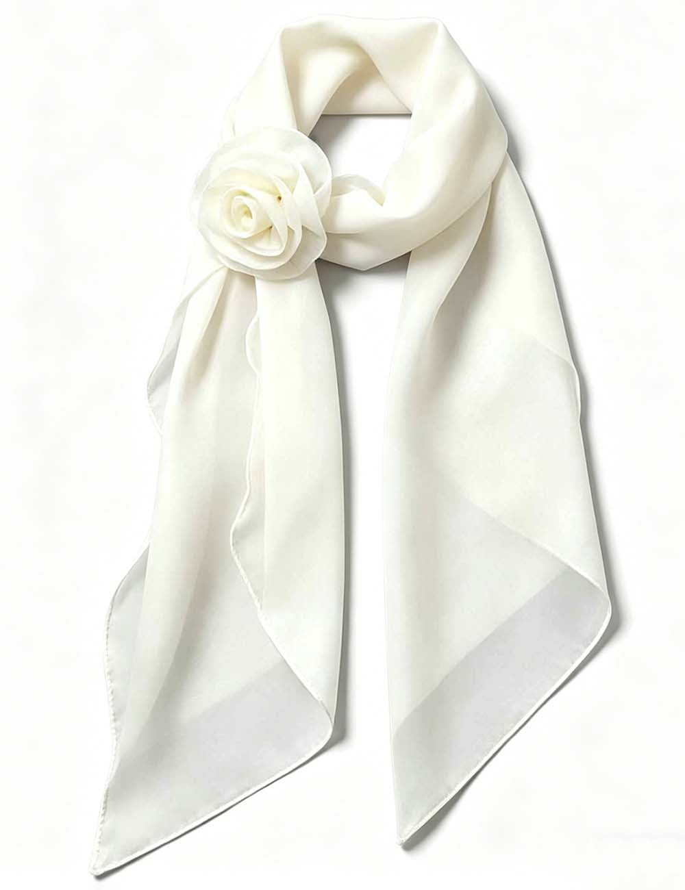 Ladies Chic Solid Color Sheer Detachable 3D Rose Chiffon Scarf