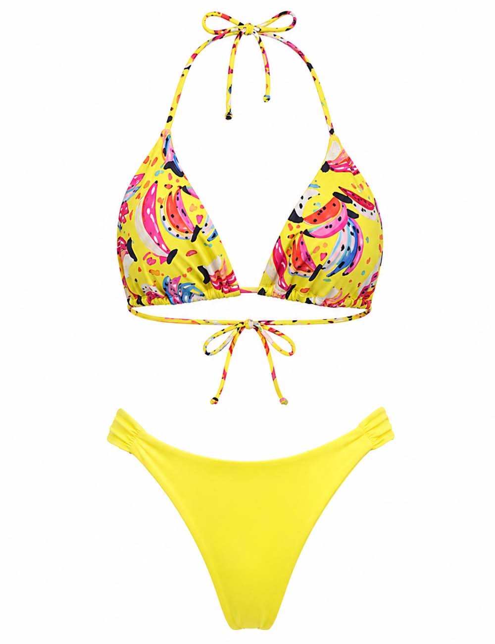 Ladies Tropical Print Halter Triangle Bikini Set