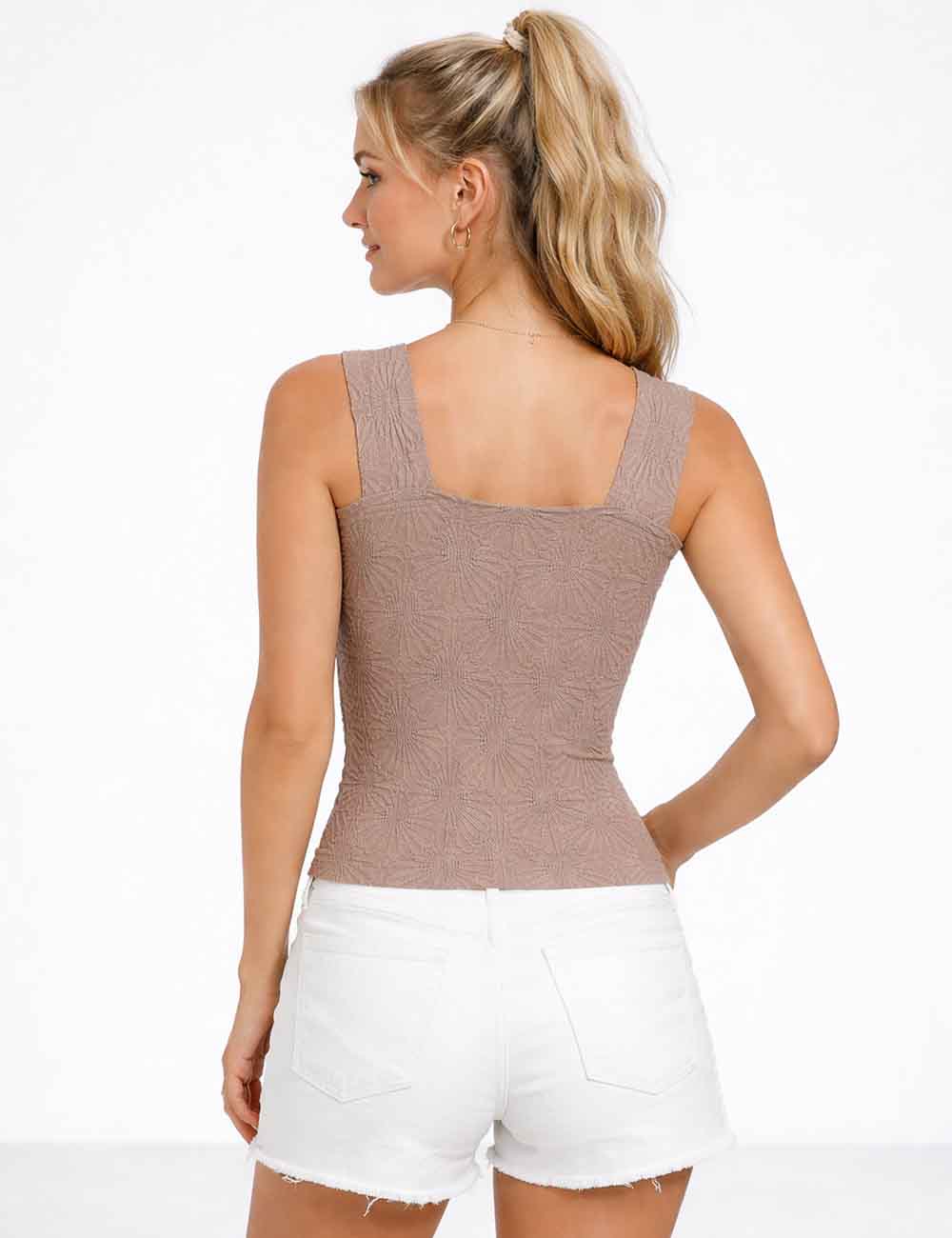 Ladies Floral Pattern Square Neck Crop Tank Top