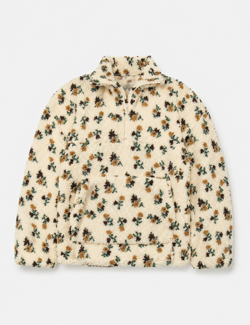 Ladies Casual Floral Pattern Zipper Front Fleece Pullover Sweatshirt