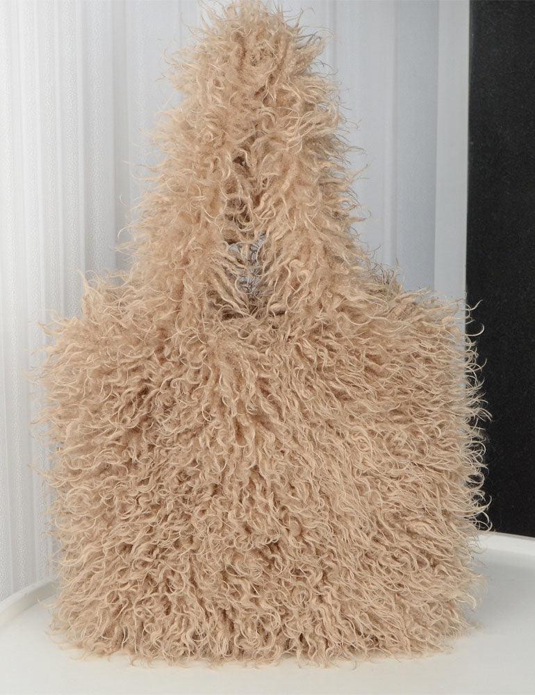 Ladies Faux Mongolian Fur Looking Tote Bag SKAB4092