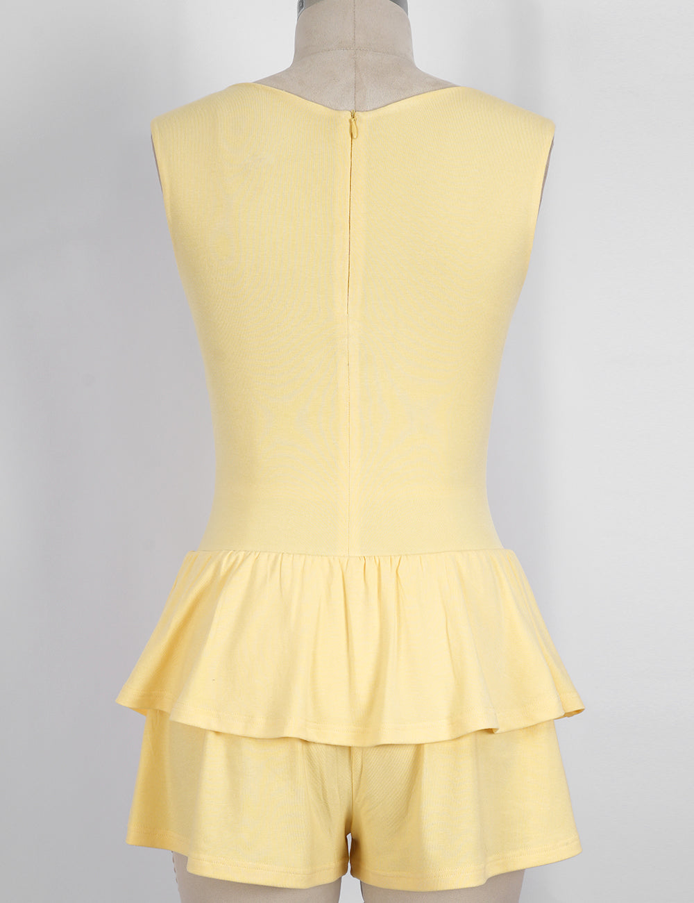 Ladies Sleeveless Layered Ruffle Hem Solid Color Romper