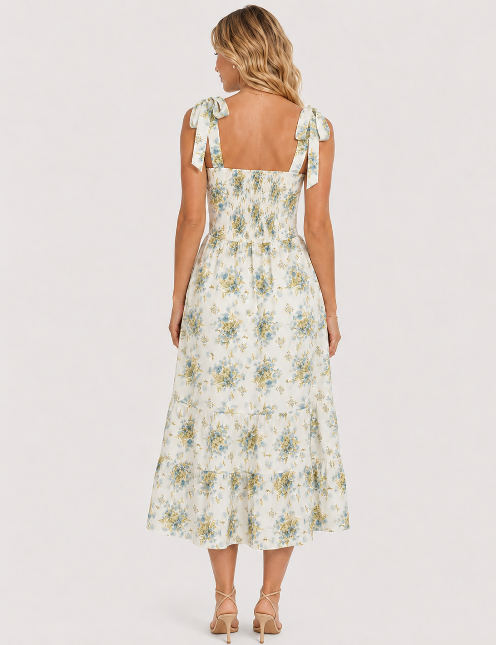 Ladies Floral Print Strap Shoulder Midi Dress