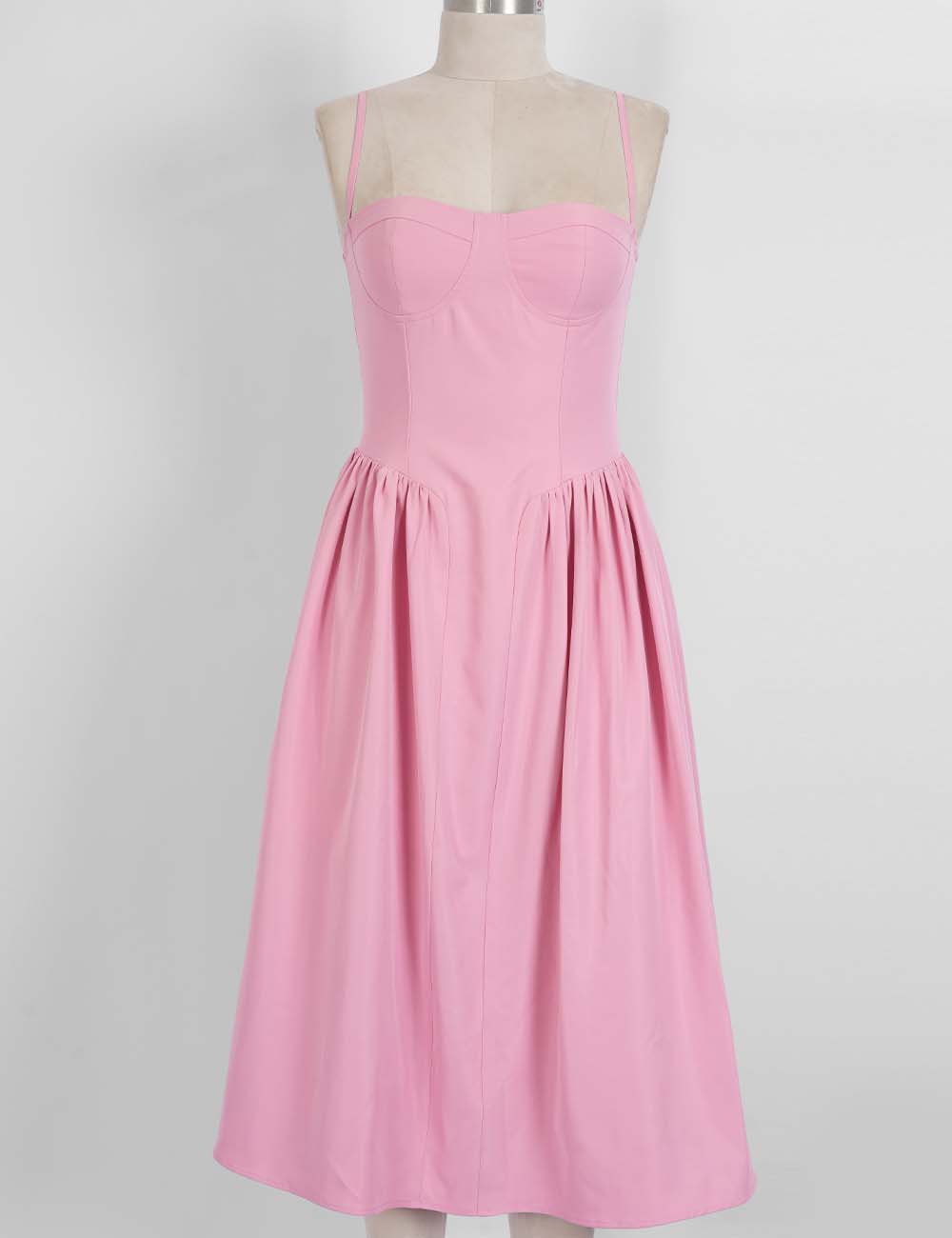 Ladies Chic Sweetheart Neck Corset Spaghetti Strap Midi Dress