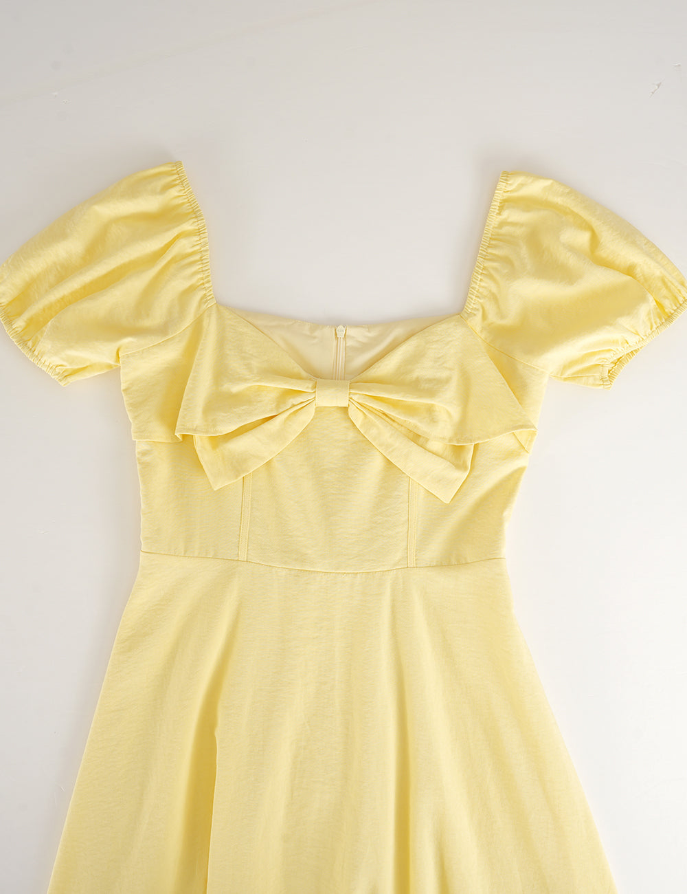 Ladies Bow Square Neck Solid Color Short Sleeves Midi Dress