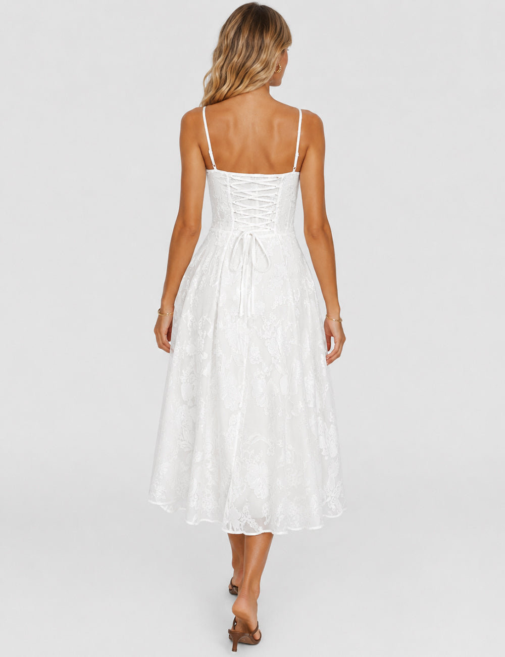Ladies Elegant Corset Seamed Fitted Bodice Midi Dress