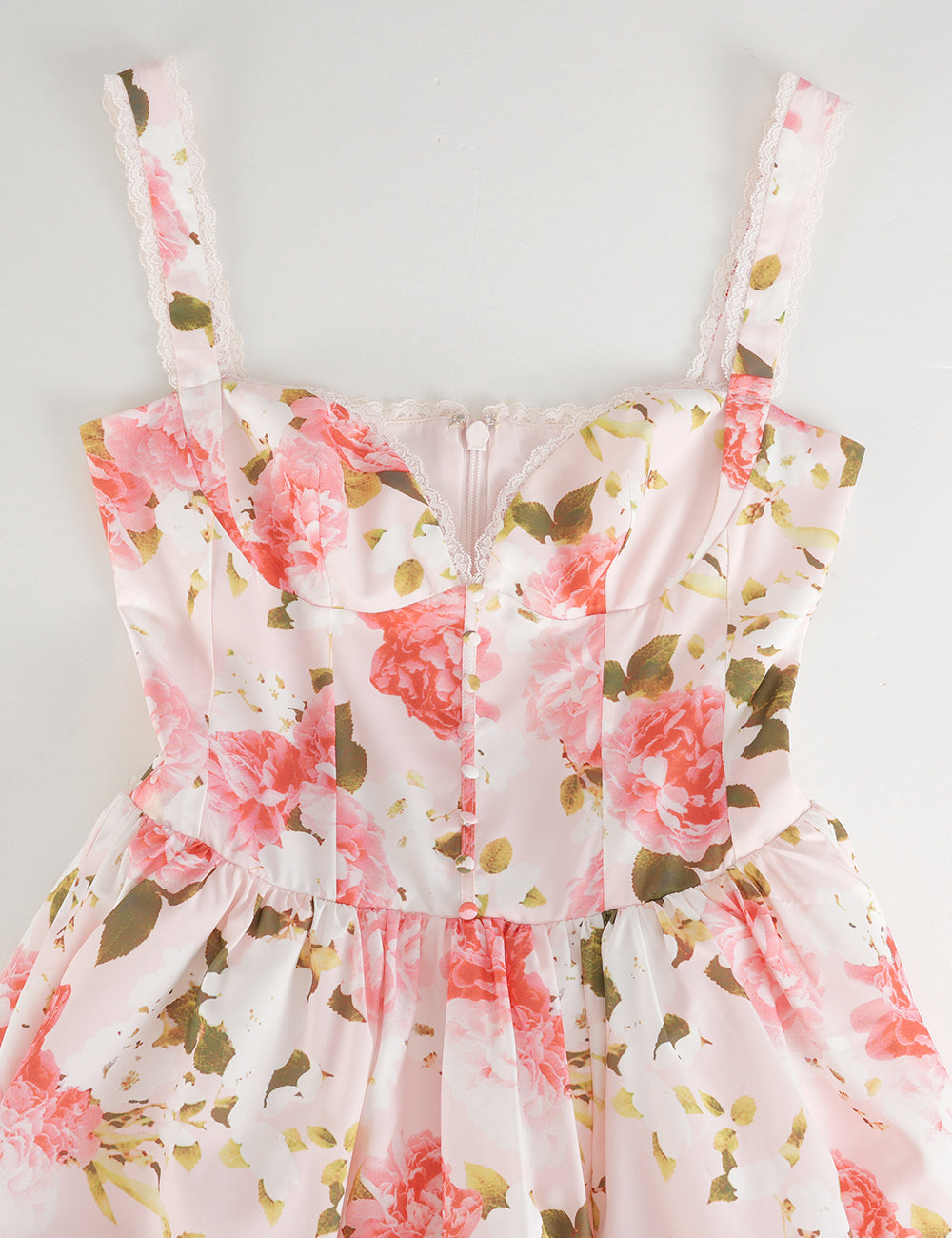 Ladies Lace Trim Floral Print Sweetheart Neck Mini Dress