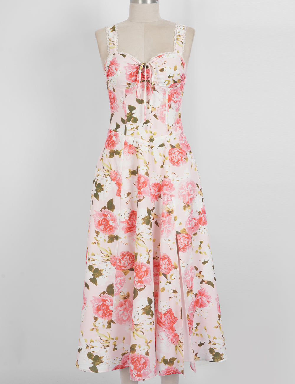 Ladies Elegant Floral Print Sweetheart Neck Midi Dress