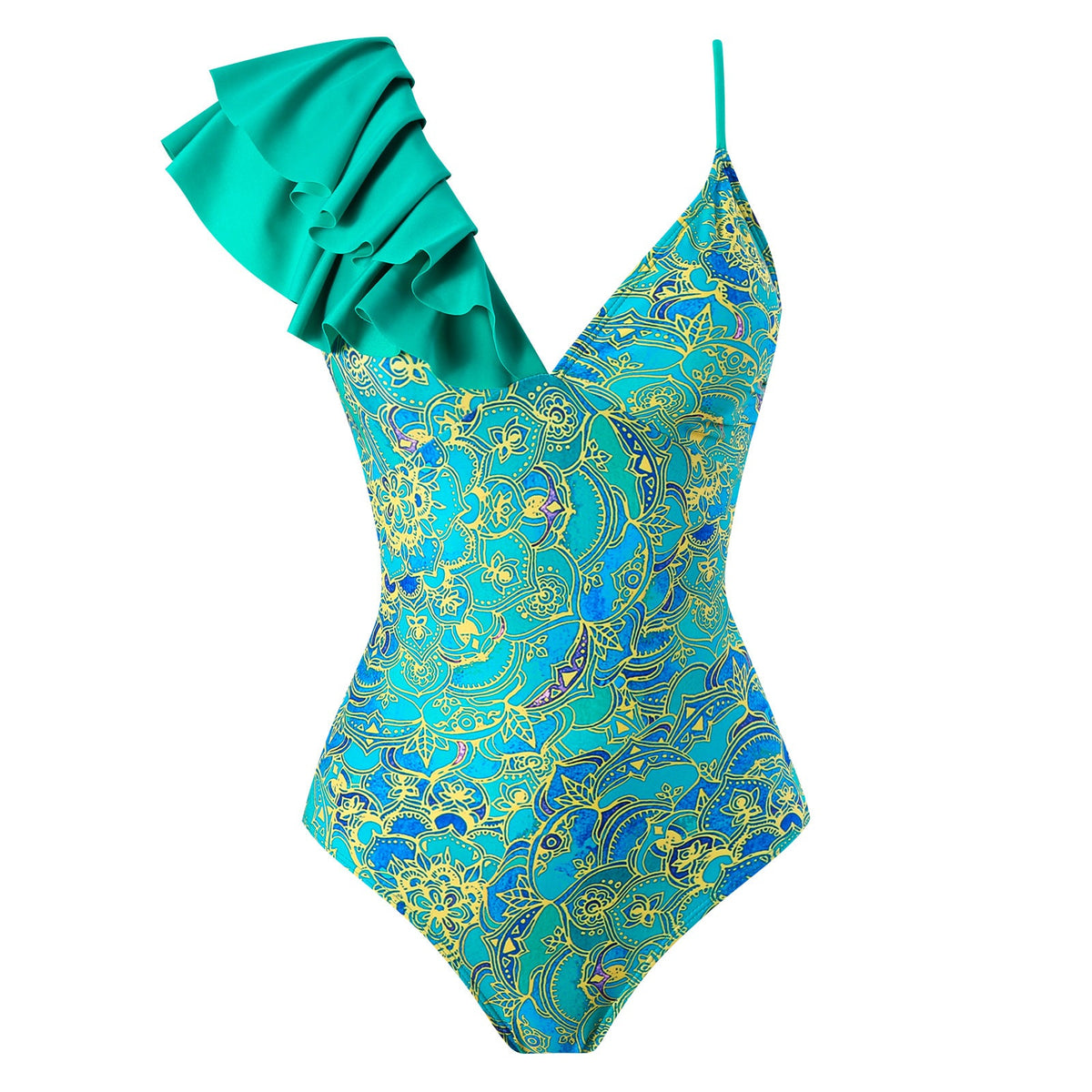 One Ruffle Shoulder One Piece with Cover SKSW40128